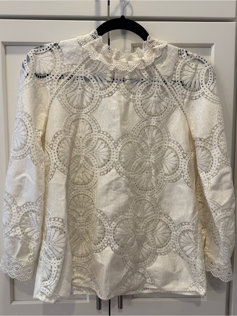 Sézane white Lace Eyelet Long Sleeve Blouse